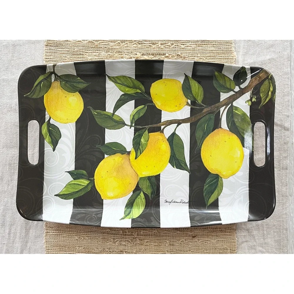 Lemon Branch Striped Bamboo Serving Tray